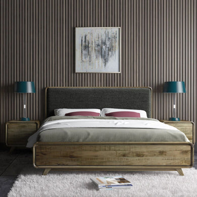 Alexandra bedframe. Retro style with contemporary timber and upholstered bedhead