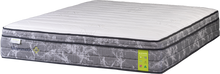 Load image into Gallery viewer, A Mammoth brand mattress shown at an angle, featuring a white quilted top surface and a gray marble-patterned side bolster with black piping.