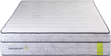Load image into Gallery viewer, A white Mammoth mattress with a quilted top and a textured side panel, featuring a green 'Infinity' label on the bottom right corner.