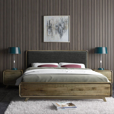 Alexander bedframe. Retro style with contemporary timber and upholstered bedhead