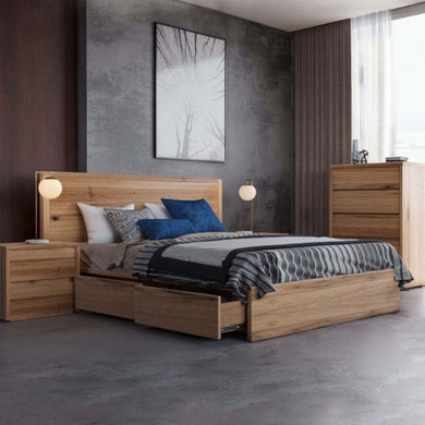 Reiss 4 draw bedframe with timber bedhead