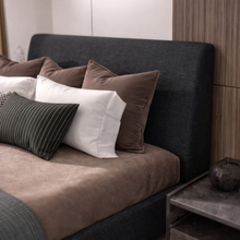 Load image into Gallery viewer, Lunar Graphite fabric close-up showing dark grey textured upholstery