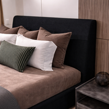 Load image into Gallery viewer, Lunar Night fabric close-up showing deep black textured upholstery