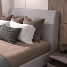 Load image into Gallery viewer, Ramsey Mist fabric close-up showing soft grey textured upholstery