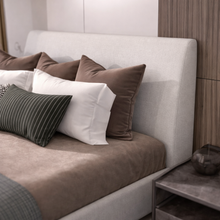 Load image into Gallery viewer, Stamford Chalk fabric close-up showing light grey woven upholstery