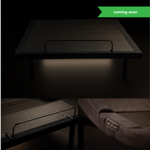 Adjustapedic 6.0 adjustable bed base showing USB charging ports, underbed LED lighting, and mattress retainer bar — Sleepdoctor Australia.