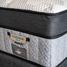 Load image into Gallery viewer, Close-up of Platinum Luxe Amalfi mattress showing premium fabric finish, breathable comfort layers and detailed side panel construction