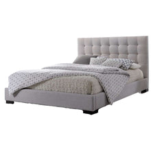 Load image into Gallery viewer, upholstered bedframe available in pearl grey or dark grey with headboard details