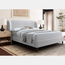 Load image into Gallery viewer, Wool bedframe - upholstered in cream boucle fabric with curved wings