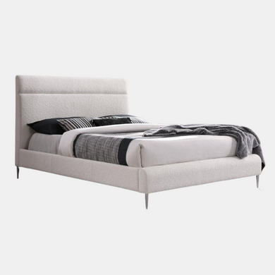 Windsor is a white boucle fabric upholstered bedframe